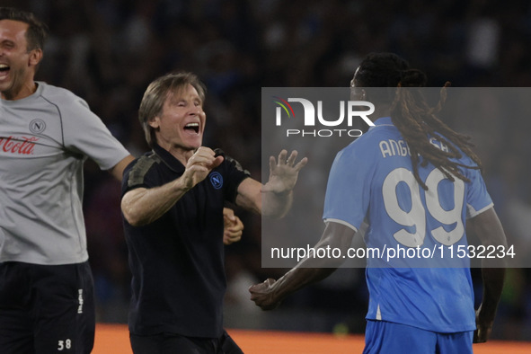 Frank Zambo Anguissa of Napoli celebrates after scoring their second goal during the Serie A soccer match between SSC Napoli and Parma Calci...