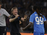 Frank Zambo Anguissa of Napoli celebrates after scoring their second goal during the Serie A soccer match between SSC Napoli and Parma Calci...