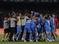 Frank Zambo Anguissa of Napoli celebrates after scoring their second goal during the Serie A soccer match between SSC Napoli and Parma Calci...