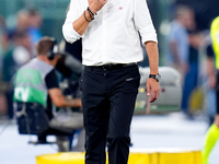 Paulo Fonseca head coach of AC Milan reacts during the Serie A Enilive match between SS Lazio and AC Milan at Stadio Olimpico on Aug 31, 202...