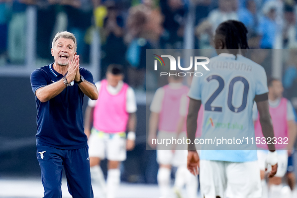 Marco Baroni head coach of SS Lazio gestures during the Serie A Enilive match between SS Lazio and AC Milan at Stadio Olimpico on Aug 31, 20...