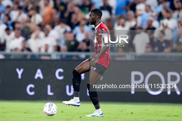 Fikayo Tomori of AC Milan during the Serie A Enilive match between SS Lazio and AC Milan at Stadio Olimpico on Aug 31, 2024 in Rome, Italy. 