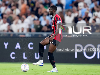 Fikayo Tomori of AC Milan during the Serie A Enilive match between SS Lazio and AC Milan at Stadio Olimpico on Aug 31, 2024 in Rome, Italy....