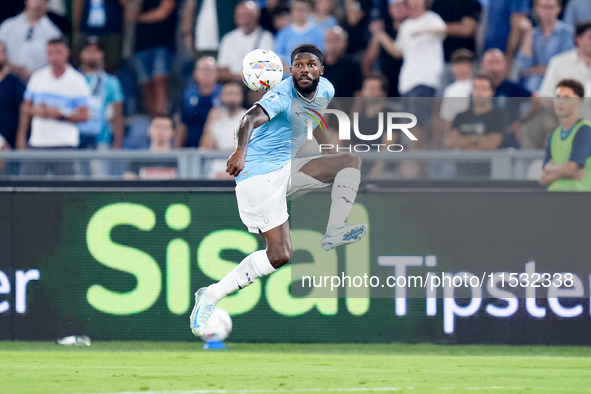 Nuno Tavares of SS Lazio controls the ball during the Serie A Enilive match between SS Lazio and AC Milan at Stadio Olimpico on Aug 31, 2024...