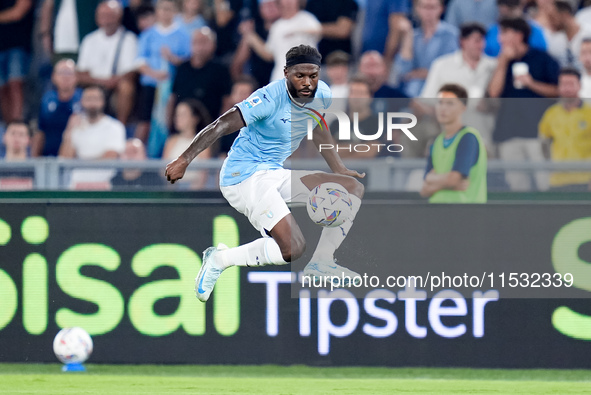 Nuno Tavares of SS Lazio controls the ball during the Serie A Enilive match between SS Lazio and AC Milan at Stadio Olimpico on Aug 31, 2024...