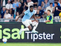 Nuno Tavares of SS Lazio controls the ball during the Serie A Enilive match between SS Lazio and AC Milan at Stadio Olimpico on Aug 31, 2024...