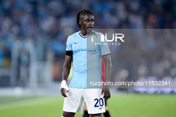 Loum Tchaouna of SS Lazio looks on during the Serie A Enilive match between SS Lazio and AC Milan at Stadio Olimpico on Aug 31, 2024 in Rome...