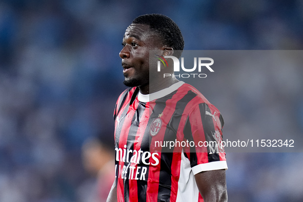 Youssouf Fofana of AC Milan looks on during the Serie A Enilive match between SS Lazio and AC Milan at Stadio Olimpico on Aug 31, 2024 in Ro...