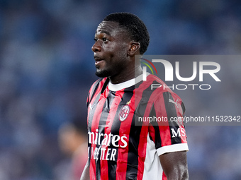 Youssouf Fofana of AC Milan looks on during the Serie A Enilive match between SS Lazio and AC Milan at Stadio Olimpico on Aug 31, 2024 in Ro...