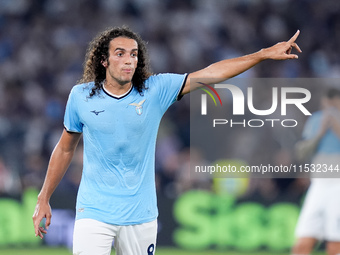 Matteo Guendouzi of SS Lazio gestures during the Serie A Enilive match between SS Lazio and AC Milan at Stadio Olimpico on Aug 31, 2024 in R...