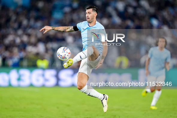 Alessio Romagnoli of SS Lazio controls the ball during the Serie A Enilive match between SS Lazio and AC Milan at Stadio Olimpico on Aug 31,...