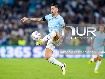 Alessio Romagnoli of SS Lazio controls the ball during the Serie A Enilive match between SS Lazio and AC Milan at Stadio Olimpico on Aug 31,...