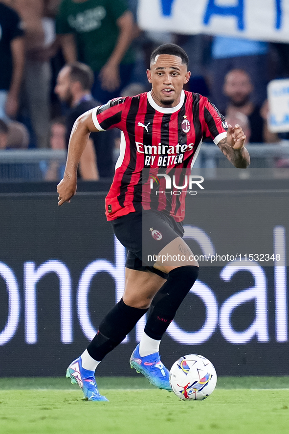 Noah Okafor of AC Milan during the Serie A Enilive match between SS Lazio and AC Milan at Stadio Olimpico on Aug 31, 2024 in Rome, Italy. 