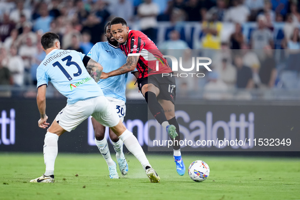 Noah Okafor of AC Milan during the Serie A Enilive match between SS Lazio and AC Milan at Stadio Olimpico on Aug 31, 2024 in Rome, Italy. 