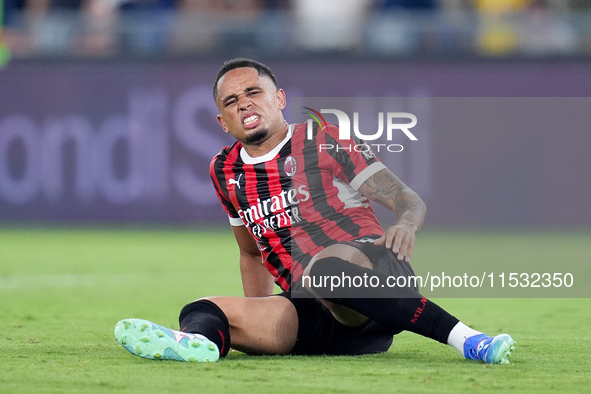 Noah Okafor of AC Milan looks dejected during the Serie A Enilive match between SS Lazio and AC Milan at Stadio Olimpico on Aug 31, 2024 in...