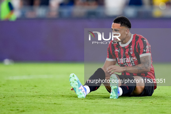 Noah Okafor of AC Milan looks dejected during the Serie A Enilive match between SS Lazio and AC Milan at Stadio Olimpico on Aug 31, 2024 in...