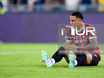 Noah Okafor of AC Milan looks dejected during the Serie A Enilive match between SS Lazio and AC Milan at Stadio Olimpico on Aug 31, 2024 in...