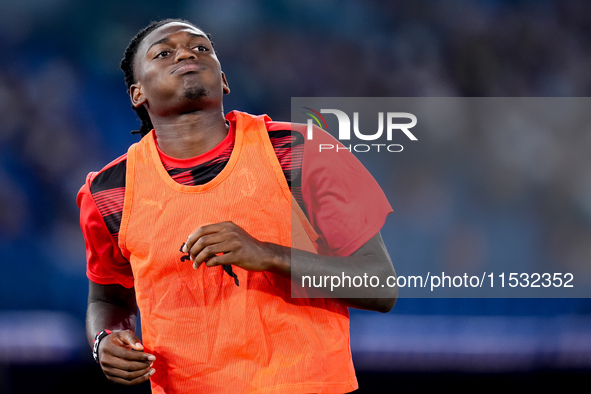 Rafael Leao of AC Milan reacts during the Serie A Enilive match between SS Lazio and AC Milan at Stadio Olimpico on Aug 31, 2024 in Rome, It...