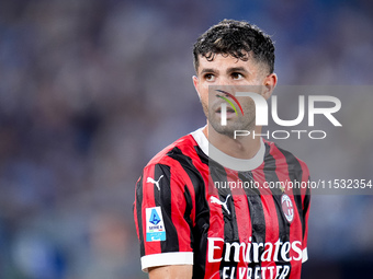 Christian Pulisic of AC Milan looks on during the Serie A Enilive match between SS Lazio and AC Milan at Stadio Olimpico on Aug 31, 2024 in...