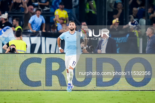 Taty Castellanos of SS Lazio celebrates after scoring first goal during the Serie A Enilive match between SS Lazio and AC Milan at Stadio Ol...