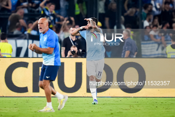 Taty Castellanos of SS Lazio celebrates after scoring first goal during the Serie A Enilive match between SS Lazio and AC Milan at Stadio Ol...