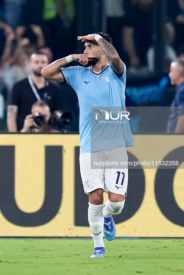 Taty Castellanos of SS Lazio celebrates after scoring first goal during the Serie A Enilive match between SS Lazio and AC Milan at Stadio Ol...