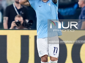 Taty Castellanos of SS Lazio celebrates after scoring first goal during the Serie A Enilive match between SS Lazio and AC Milan at Stadio Ol...