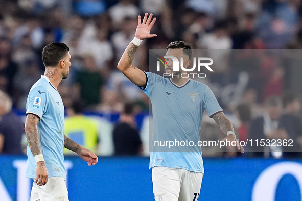 Taty Castellanos of SS Lazio celebrates after scoring first goal during the Serie A Enilive match between SS Lazio and AC Milan at Stadio Ol...