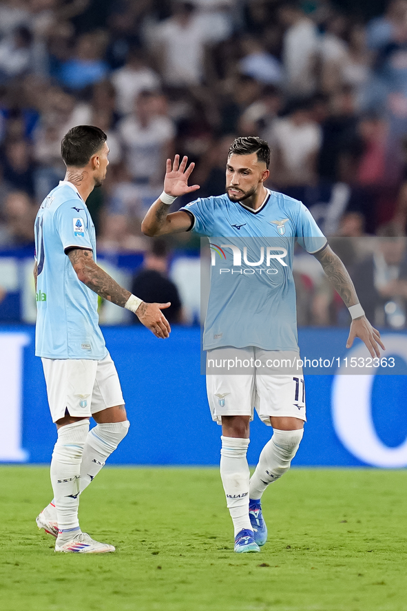 Taty Castellanos of SS Lazio celebrates after scoring first goal during the Serie A Enilive match between SS Lazio and AC Milan at Stadio Ol...