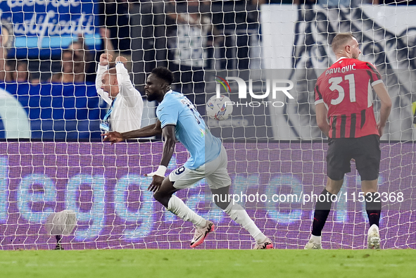 Boulaye Dia of SS Lazio celebrates after scoring second goal during the Serie A Enilive match between SS Lazio and AC Milan at Stadio Olimpi...