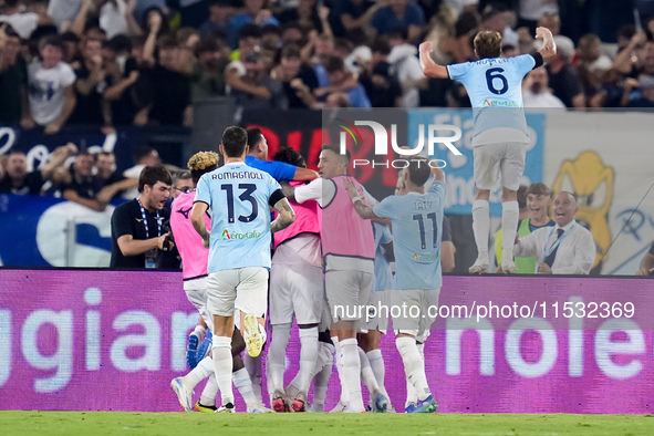 Boulaye Dia of SS Lazio celebrates after scoring second goal during the Serie A Enilive match between SS Lazio and AC Milan at Stadio Olimpi...