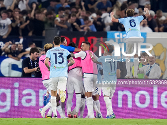 Boulaye Dia of SS Lazio celebrates after scoring second goal during the Serie A Enilive match between SS Lazio and AC Milan at Stadio Olimpi...