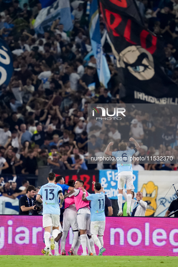 Boulaye Dia of SS Lazio celebrates after scoring second goal during the Serie A Enilive match between SS Lazio and AC Milan at Stadio Olimpi...