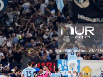 Boulaye Dia of SS Lazio celebrates after scoring second goal during the Serie A Enilive match between SS Lazio and AC Milan at Stadio Olimpi...