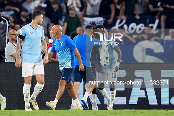 Boulaye Dia of SS Lazio celebrates after scoring second goal during the Serie A Enilive match between SS Lazio and AC Milan at Stadio Olimpi...