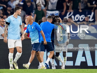 Boulaye Dia of SS Lazio celebrates after scoring second goal during the Serie A Enilive match between SS Lazio and AC Milan at Stadio Olimpi...