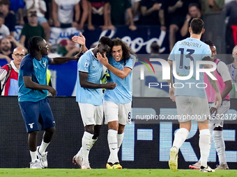 Boulaye Dia of SS Lazio celebrates after scoring second goal during the Serie A Enilive match between SS Lazio and AC Milan at Stadio Olimpi...