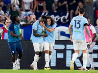 Boulaye Dia of SS Lazio celebrates after scoring second goal during the Serie A Enilive match between SS Lazio and AC Milan at Stadio Olimpi...