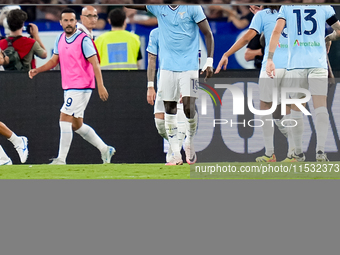 Boulaye Dia of SS Lazio celebrates after scoring second goal during the Serie A Enilive match between SS Lazio and AC Milan at Stadio Olimpi...