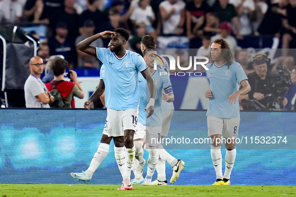 Boulaye Dia of SS Lazio celebrates after scoring second goal during the Serie A Enilive match between SS Lazio and AC Milan at Stadio Olimpi...