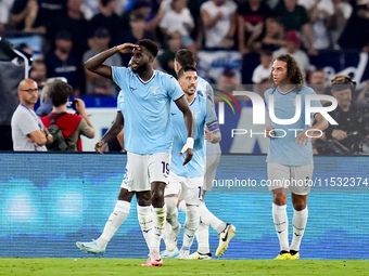 Boulaye Dia of SS Lazio celebrates after scoring second goal during the Serie A Enilive match between SS Lazio and AC Milan at Stadio Olimpi...