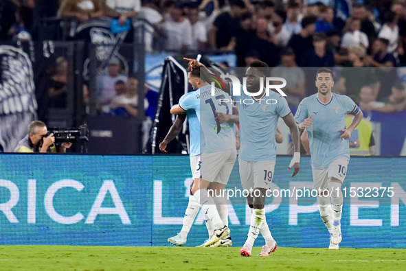 Boulaye Dia of SS Lazio celebrates after scoring second goal during the Serie A Enilive match between SS Lazio and AC Milan at Stadio Olimpi...