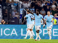 Boulaye Dia of SS Lazio celebrates after scoring second goal during the Serie A Enilive match between SS Lazio and AC Milan at Stadio Olimpi...