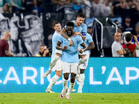 Boulaye Dia of SS Lazio celebrates after scoring second goal during the Serie A Enilive match between SS Lazio and AC Milan at Stadio Olimpi...