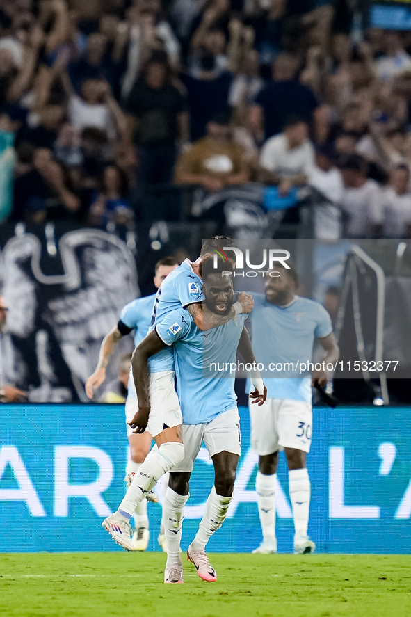 Boulaye Dia of SS Lazio celebrates after scoring second goal during the Serie A Enilive match between SS Lazio and AC Milan at Stadio Olimpi...