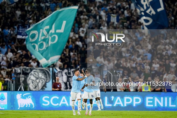 Boulaye Dia of SS Lazio celebrates after scoring second goal during the Serie A Enilive match between SS Lazio and AC Milan at Stadio Olimpi...