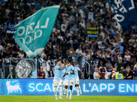 Boulaye Dia of SS Lazio celebrates after scoring second goal during the Serie A Enilive match between SS Lazio and AC Milan at Stadio Olimpi...