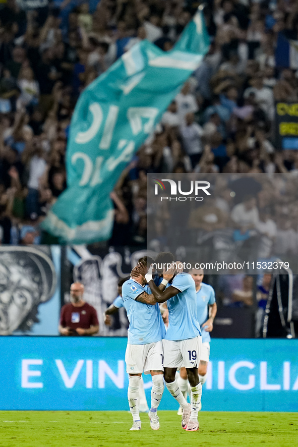 Boulaye Dia of SS Lazio celebrates after scoring second goal during the Serie A Enilive match between SS Lazio and AC Milan at Stadio Olimpi...