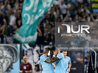 Boulaye Dia of SS Lazio celebrates after scoring second goal during the Serie A Enilive match between SS Lazio and AC Milan at Stadio Olimpi...