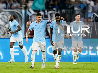 Boulaye Dia of SS Lazio celebrates after scoring second goal during the Serie A Enilive match between SS Lazio and AC Milan at Stadio Olimpi...